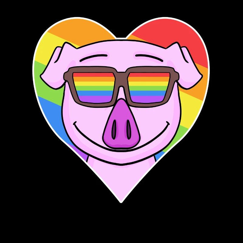Regenbogen - Schwein mit Brille und Herz