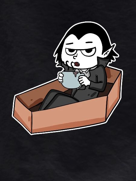 Vampire drinks coffee