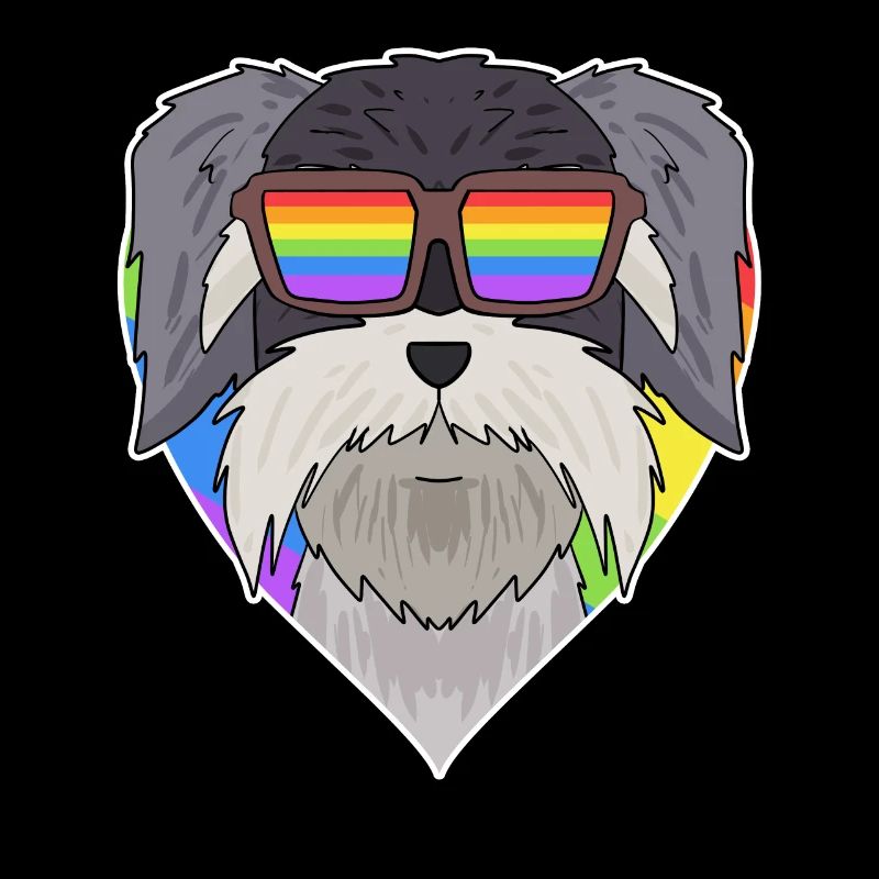 Regenbogen - Hund Schnauzer mit Brille und Herz