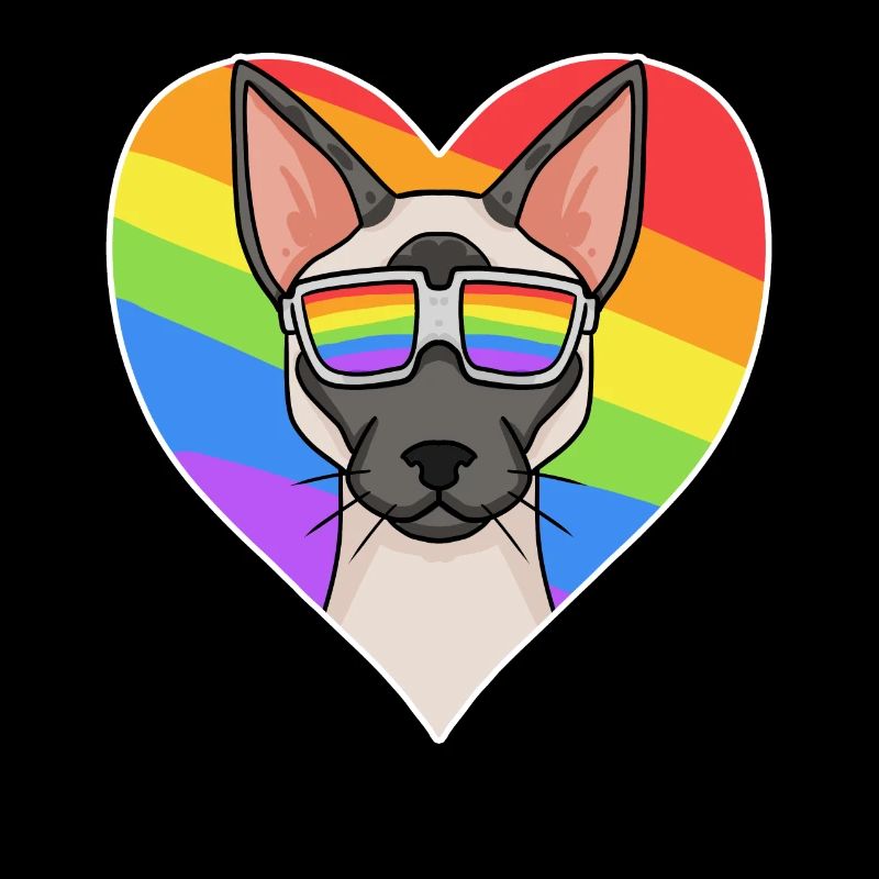Rainbow - Cat Siamese cat with glasses and heart