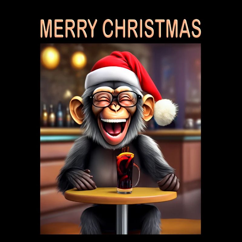 Monkey celebrates Christmas with hat and drink