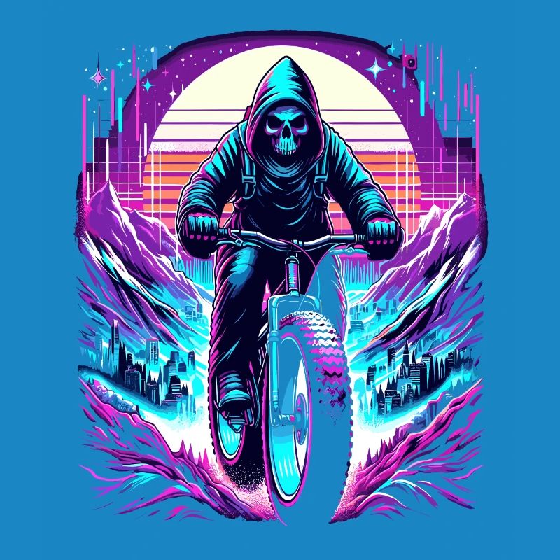 Skeleton Fatbiker Synthwave Retro Bicycle Rider