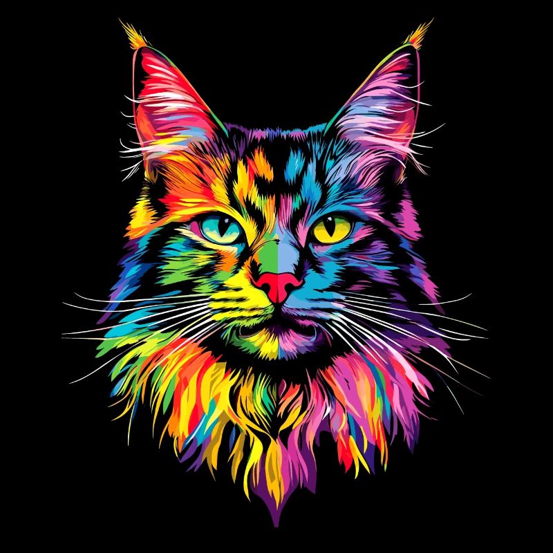 Maine Coon Katze Bunt Regenbogen Maine-Coon Katzen