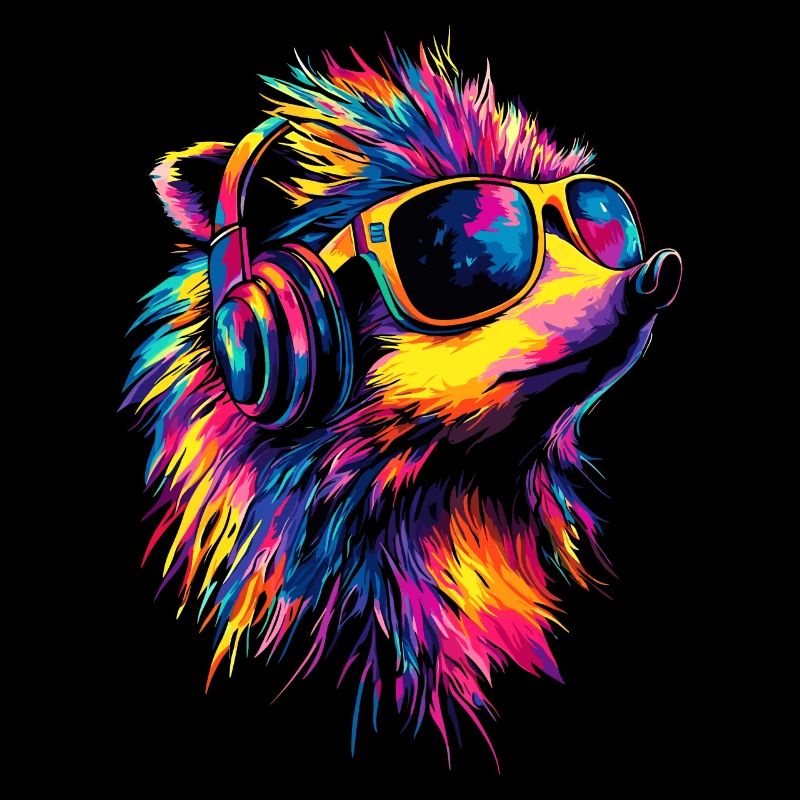Igel Popart Kopfhörer Sonnenbrille Bunt Süßer Igel