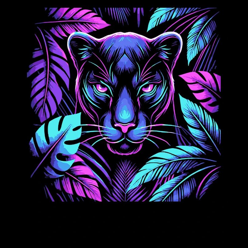 Panthère vive avec motif de feuilles tropicales