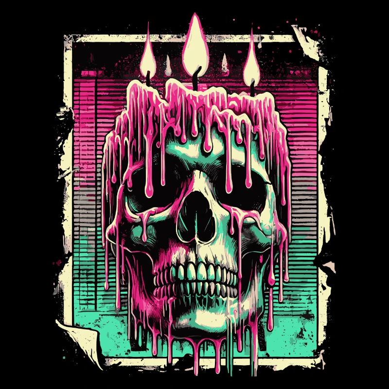 Melting Candle Skull - Neon Gothic Art