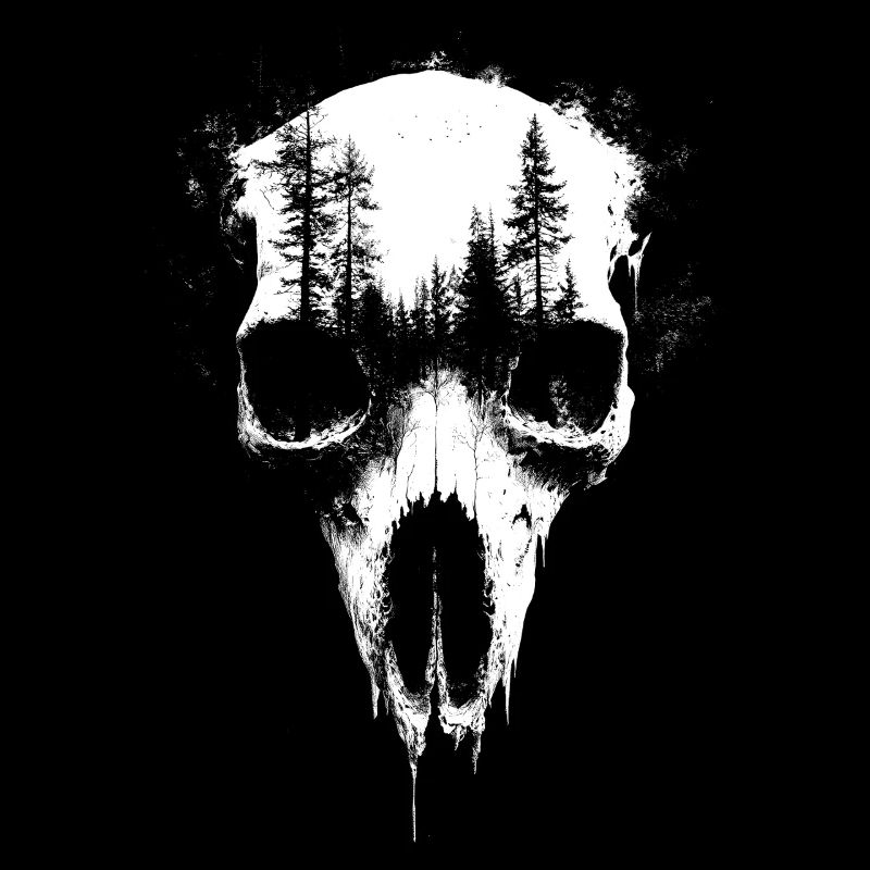 Cerf Crâne Forêt Exposition Gothique Surréaliste Graphique
