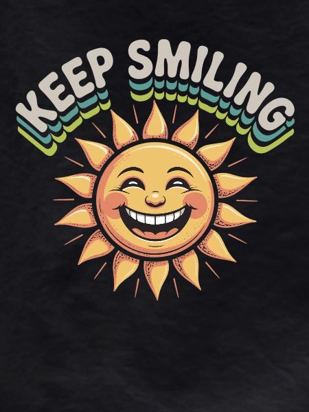 Smiling sun graphic with message