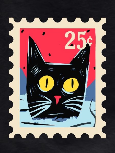 Artful cat as a stamp