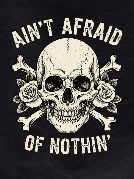 Skull with roses and slogans