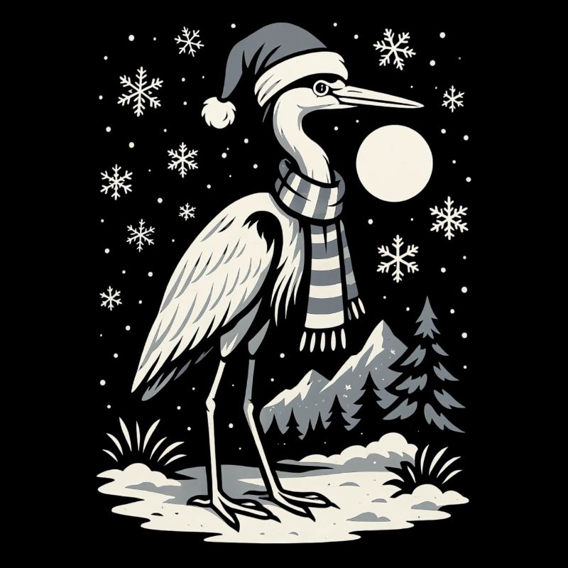 Winterschmuckender Storch mit Wintermütze
