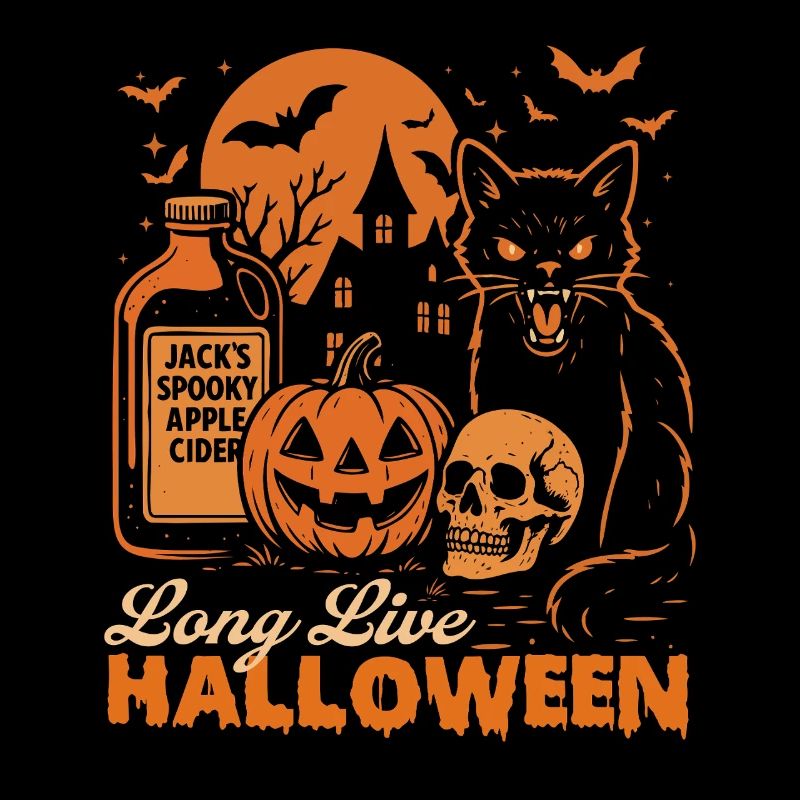 Longue vie à Halloween Chat noir effrayant