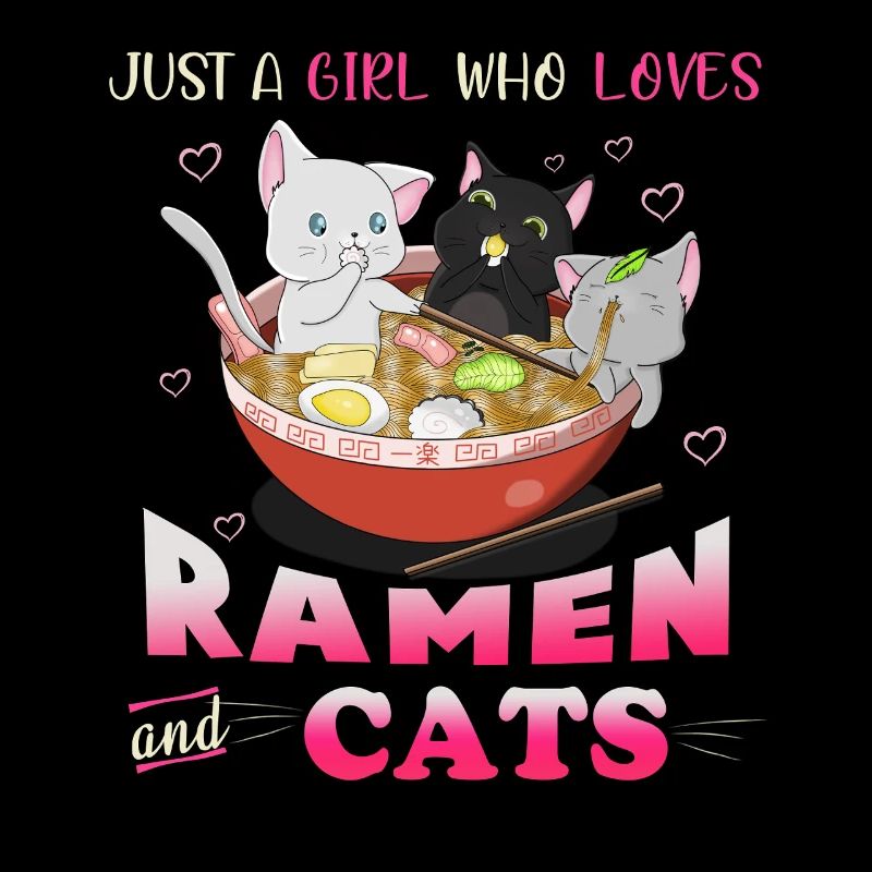 Nur ein Mädchen, das Katzen und Ramen-T-Shirt liebt