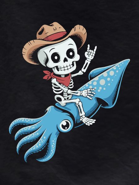 Skeleton cowboy on octopus