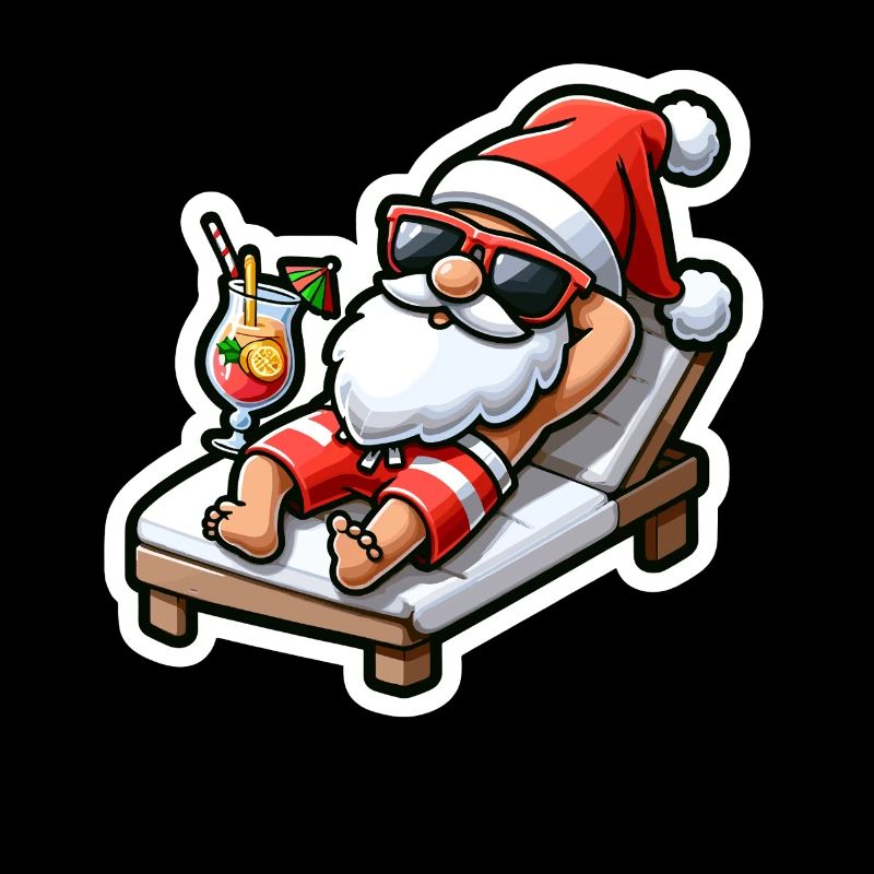 Père Noël sur la plage avec cocktail
