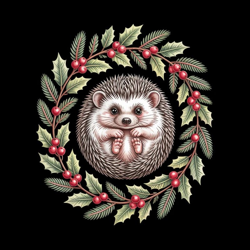 Hérisson de Noël en couronne de houx