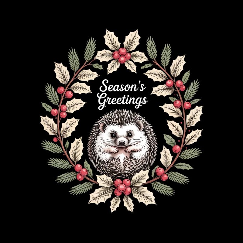 Saisons Vœux Hérisson Couronne de Noël Hiver