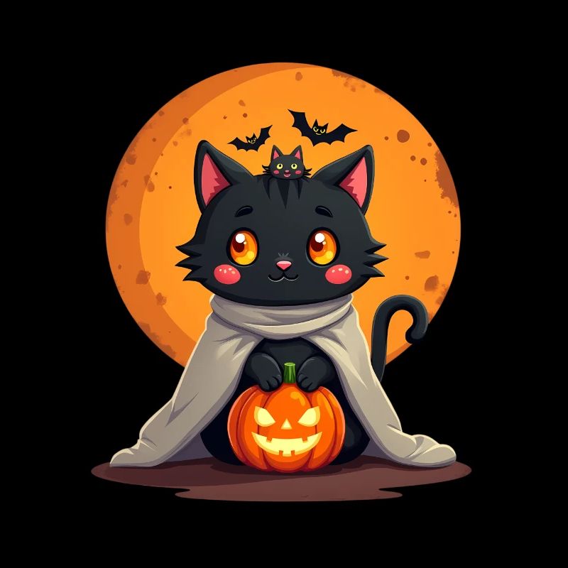 Halloween Cat with Halloween Pumpkin