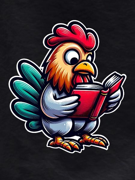 Reading rooster in comic style