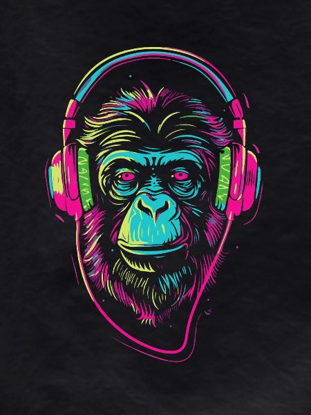 Neon monkey with headphones