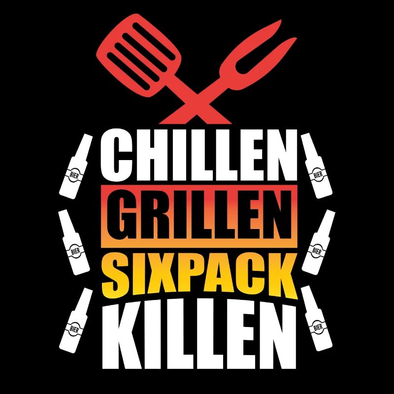 Chillen Grillen Sixpack killen / BBQ Spruch lustig
