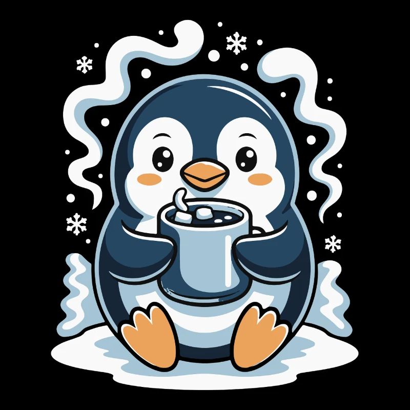 Cuddly penguin with hot cocoa