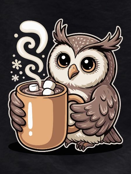 Cuddly owl with cocoa