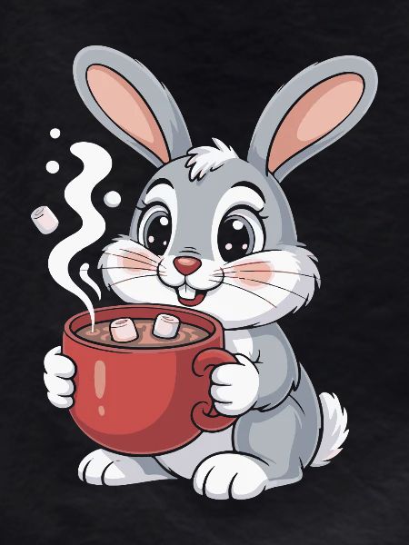 Cuddly bunny with coffee mug