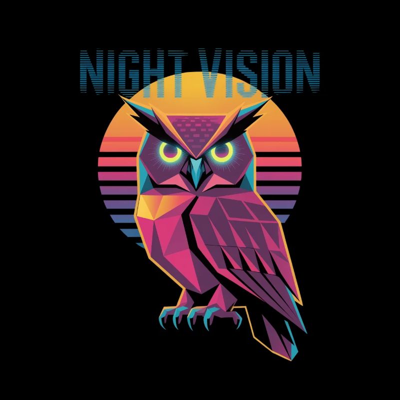Night Vision Owl Retro Synthwave Sunset