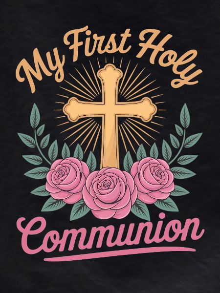 First Holy Communion Cross Roses