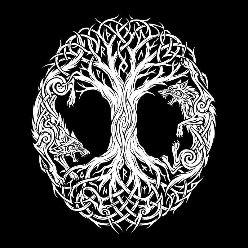 Yggdrasil Weltenbaum & Wölfe - Wikinger Knoten