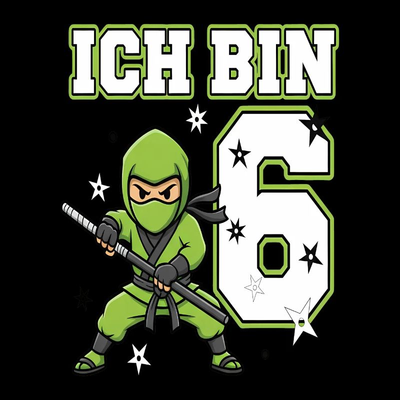 Ich bin 6 Ninja 6. Geburtstag Grüne Karate