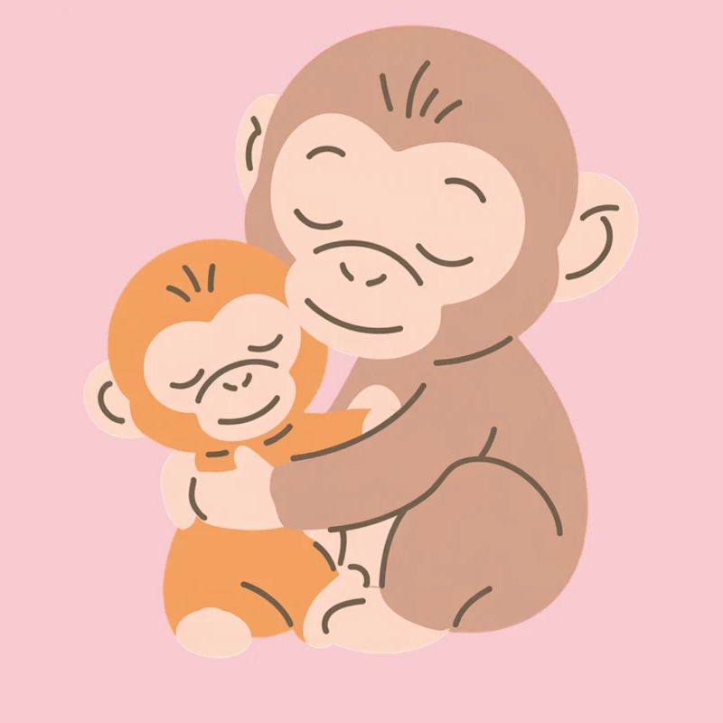 Les singes s’embrassent : Mère et Bébé