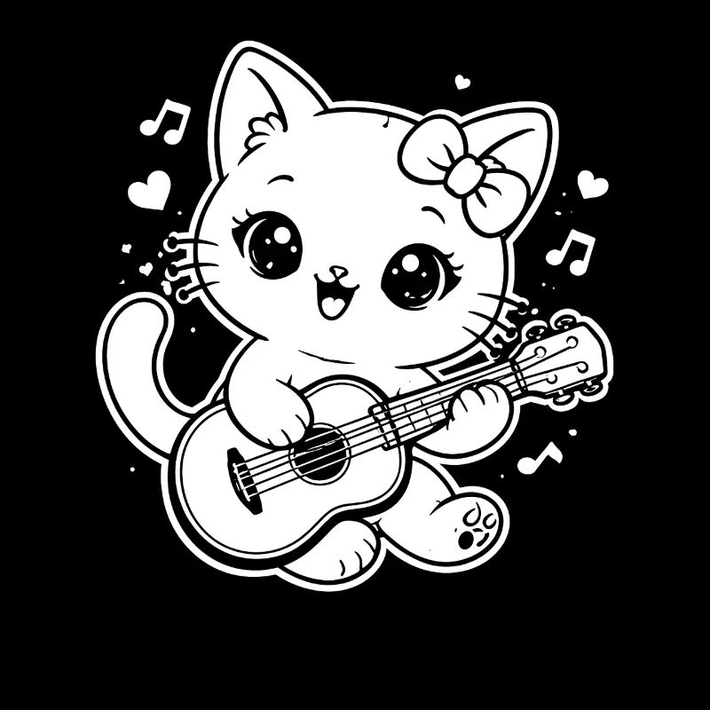 Chat kawaï jouant du ukulélé