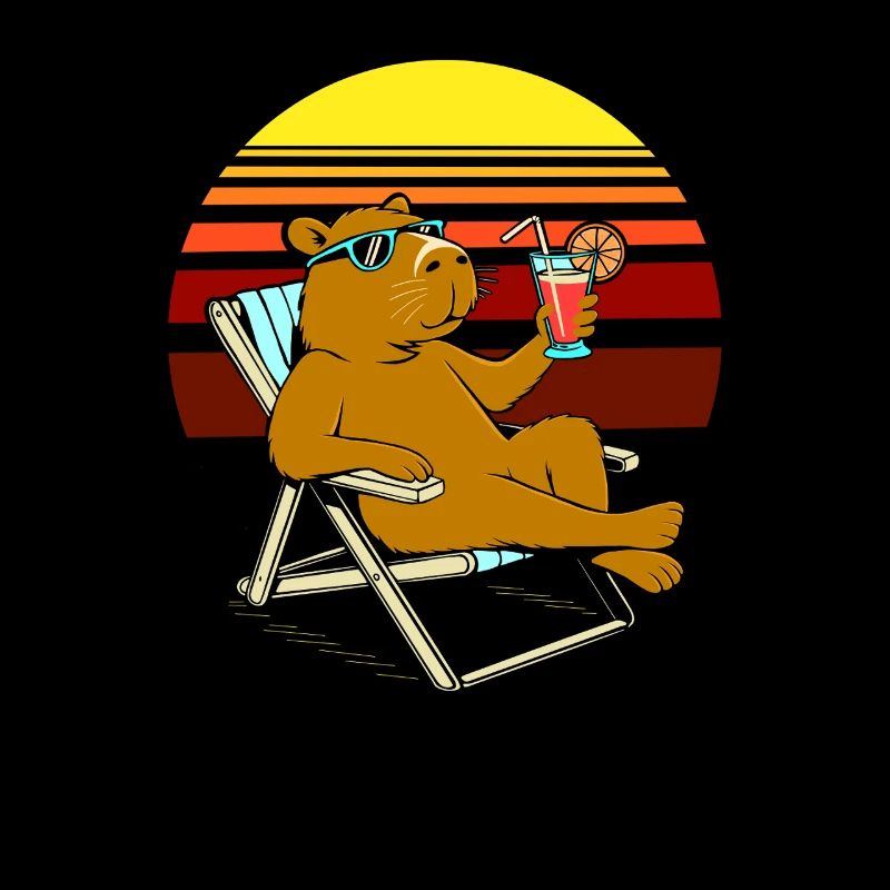 Capybara on sun lounger retro sun holiday