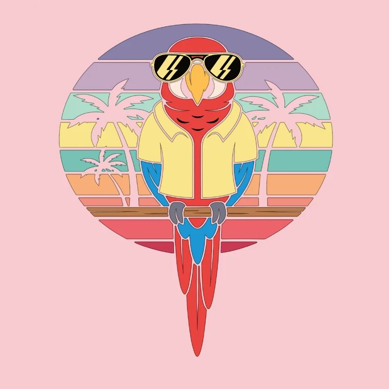 Cool Parrot Retro Summer Palm Trees
