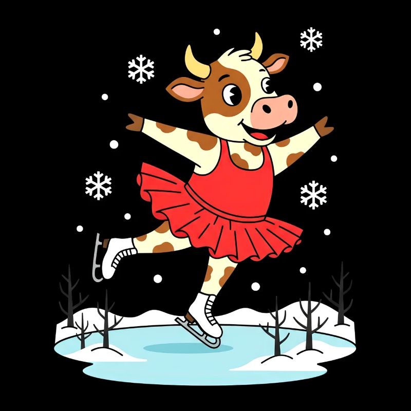 Kuh Eiskunstlauf im Rotkleid