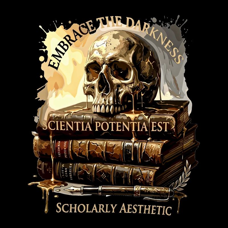 Dark Academia Aesthetic Vintage Skull Library