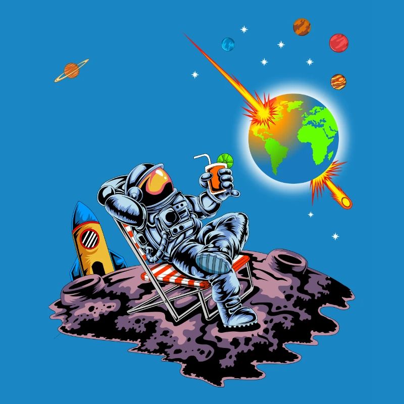 Astronaut Relaxing Earth Exploding Space Humor Art