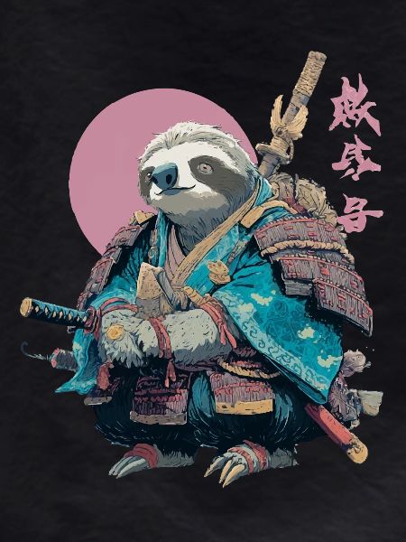 Faultier-Samurai in blauer Rüstung