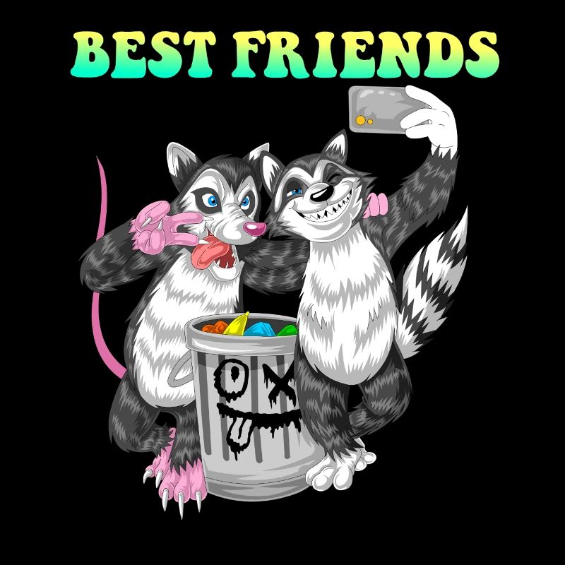 Meilleurs amis opossum et raton laveur Compagnons drôles de déchets