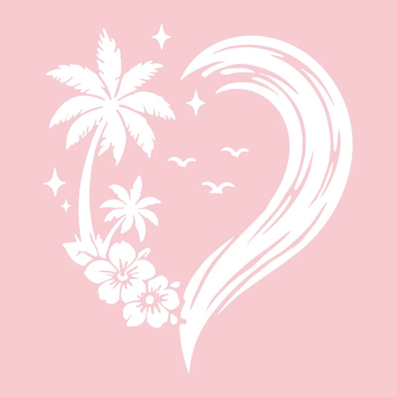 Heart Palm Tree Flowers Ocean Wave