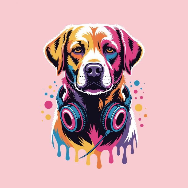 Labrador mit Kopfhörern