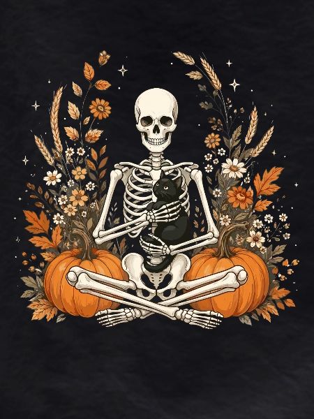 Halloween, Skeleton, Black Cat