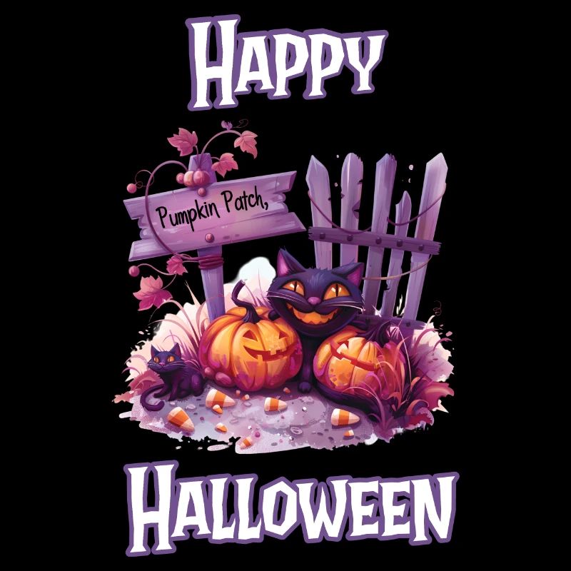 Halloween - Happy Halloween Pumpkin Patch with Cats