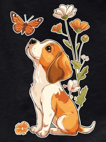 Beagle and butterfly