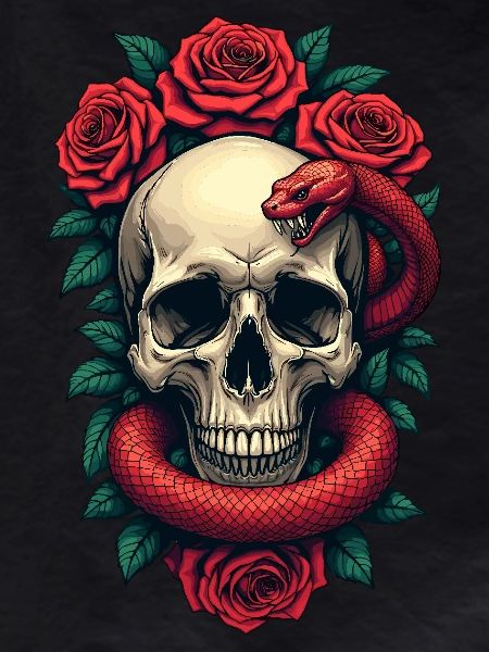 Skull Roses and Snake