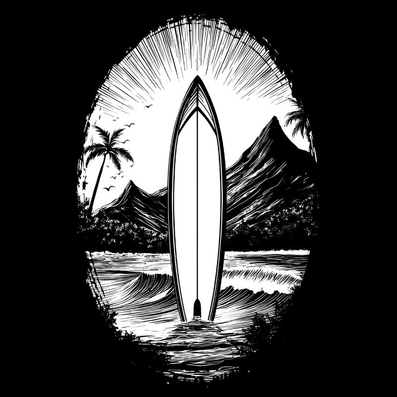 Surfboard - Waves - Surfing - Beach - Palm Trees