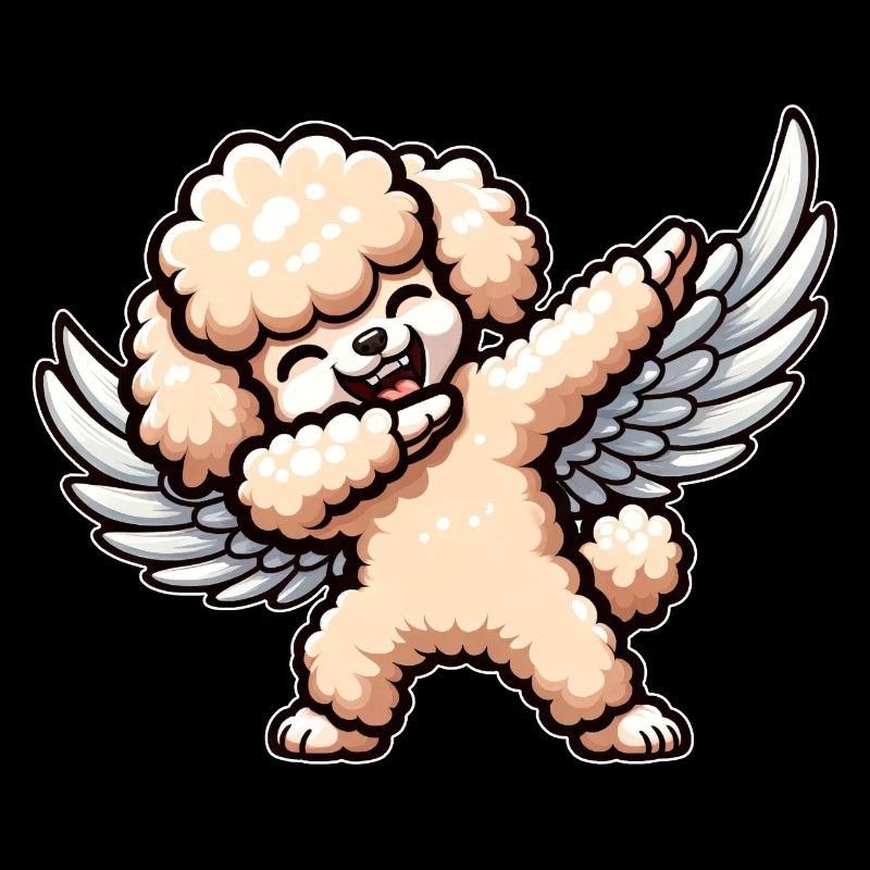 Chien de dessin animé caniche ange mignon avec des ailes