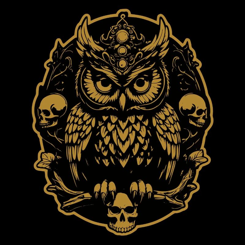 Mystische Eule sitzt auf einem Skull